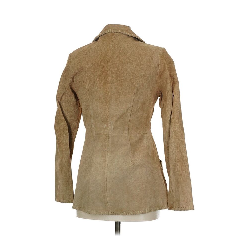 VTG Blue Asphalt suede Leather Tan Jacket Tie Front y2k M - Picture 3 of 3